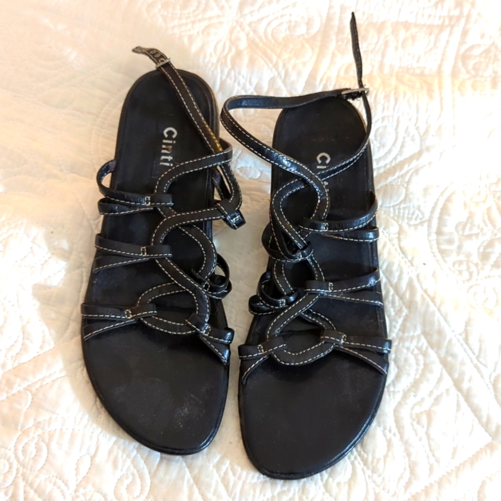 Cinti Italian Black Leather Sandals Size 8